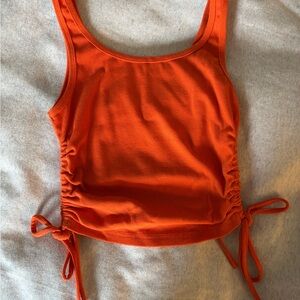 Orange Ruched Tie Crop Tank Top